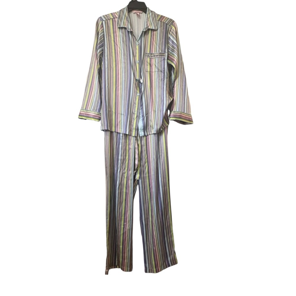NWOT Victoria's Secret satin striped pajama set with pastel color size M